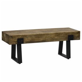 HOMCOM Garden Bench with Metal Legs, Rustic Wood Effect, Concrete Entryway Bench, for Patio, Park, Porch, Lawn, Natural/Black