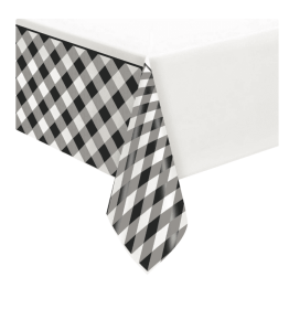Way to Celebrate! Black Buffalo Plaid Plastic Party Tablecloth, 84 x 54in