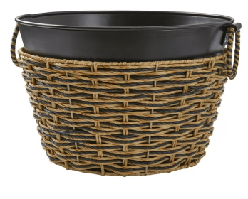 Black Galvanized Round Tub with Rattan