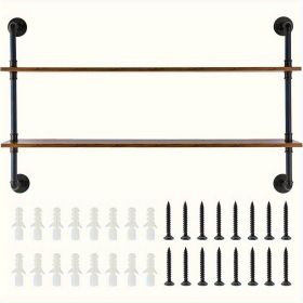 Industrial Pipe Shelf, 2 Tier 48x 9.84in, Wall-Mount Floating Rustic Wood Shelves Bracket Display Bookshelf