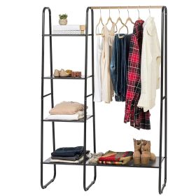 Metal Garment Hanging Rack Shoe Clothing Organizer Shelves Freestanding Clothing Hanging Rail Clothes Wardrobe Shoe Display Organizer with 1 Hang