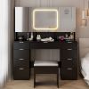 Large Vanity Table Set with 3 Opening Mirrors and LED Lights, Vanity Table with Full Storage Behind Mirror