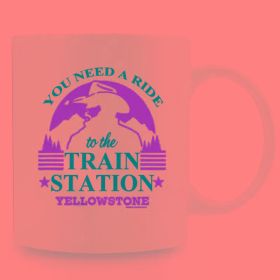 11oz Microwave & Dishwasher Safe Ceramic Mug - Yellowstone Train Station Coffee Cup with Rustic Western