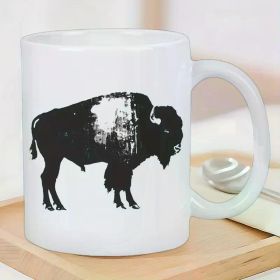 Rustic Bison Silhouette Ceramic Mug - Ideal for Coffee & Tea, Reusable, Hand Wash Only - Perfect Gift for Outdoor