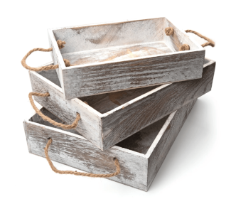 Cousin DIY Rustic Wooden White Wash Rectangular Nested Tray Set, 3 Pieces in Multiple Sizes