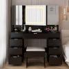 Large Vanity Table Set with 3 Opening Mirrors and LED Lights, Vanity Table with Full Storage Behind Mirror