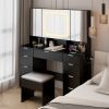 Large Vanity Table Set with 3 Opening Mirrors and LED Lights, Vanity Table with Full Storage Behind Mirror