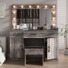 Vanity Desk Set with Large Lighted Mirror and Powre Outlet, Glass Top Makeup Vanity with 3 Drawers and 2 Cabinets, Vanity Table with 12 LED Lights