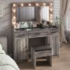 Vanity Desk Set with Large Lighted Mirror and Powre Outlet, Glass Top Makeup Vanity with 3 Drawers and 2 Cabinets, Vanity Table with 12 LED Lights