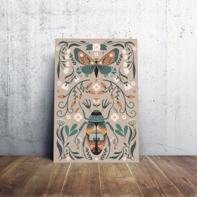 1pcs Modern Classic Wood Frame Canvas Wall Decor With Plant Flower & Butterfly Print, Girls Bedroom Wrap Canvas Painting, Animal Nature Digital Art, R (Option: 12x8inch)