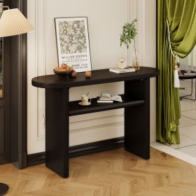 Elegant Minimalist Console Table with Rounded Edges and Sturdy Shelf Design for Entryway,Living Room (Material: Solid Wood+MDF, Color: Black)
