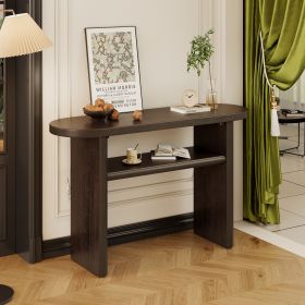 Elegant Minimalist Console Table with Rounded Edges and Sturdy Shelf Design for Entryway,Living Room (Material: Solid Wood+MDF, Color: Espresso)