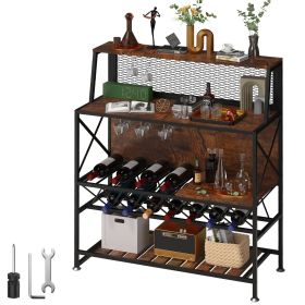 VEVOR Wine Rack Home Bar Table, Industrial Liquor Storage Cabinets with Glass Holder (Color: Retro Brown)
